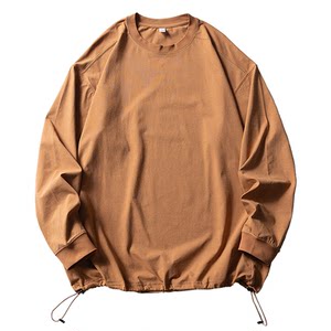 
Spring Couple Dopamine Solid Color Versatile Round Neck Heavy Long Sleeve T-Shirt Men's Loose Inner Micro-Elastic Bottoming Shirt Trendy
