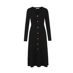 
Langzi pure wool v-neck waist-close slim long sleeve knitted skirt temperament long skirt design sense dress new winter style