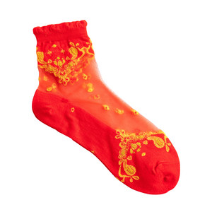 Red socks for women in the year of their birth year, glass silk pure cotton, women's year of the horse, red crystal stockings, lace bride's wedding socks