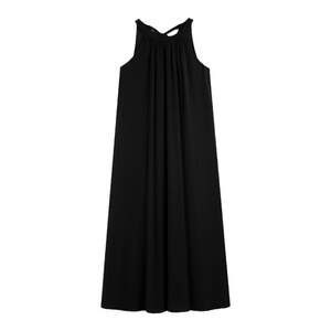 pusumede black halter dress with women's temperament loose big sleeveless off-shoulder French holiday style long skirt
