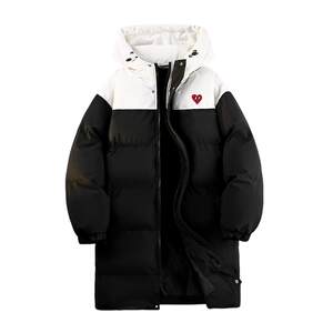 
Charles Taoxin American color-blocked mid-length cotton coat for men winter cold protection and warm couple hooded cotton coat