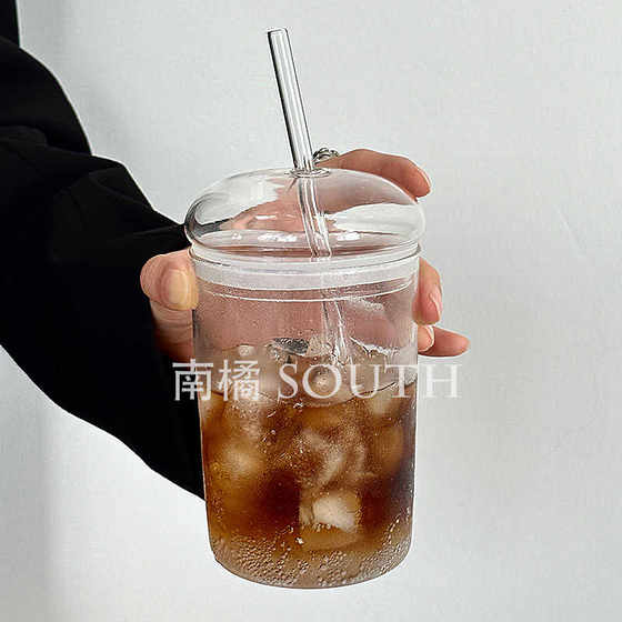 南橘South复古胖呼呼耐热玻璃杯夏季带盖水杯咖啡杯果汁杯饮品杯