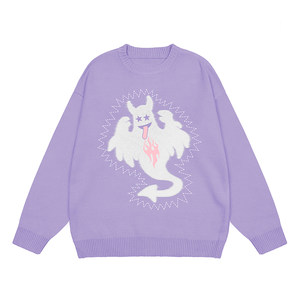 
Liangmian kimchi PC ghost patch embroidered round neck sweater for men and women loose oversize pullover autumn and winter thick top