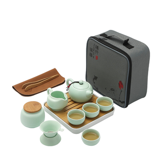 Service à Thé Voyage Céramique Noire Kung Fu - Théière + 4 Tasses + Boîte à Thé - Kit Portable élégant - 11
