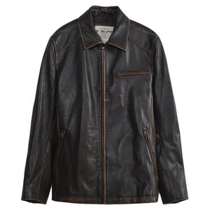 
MCS men's clothing originated from Marlboro autumn American retro slim lapel three zipper bag cowhide leather layer leather jacket men