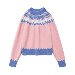 Madden pink retro Fair Isle soft and waxy loose pullover thickened warm sweater for women in autumn and winter
