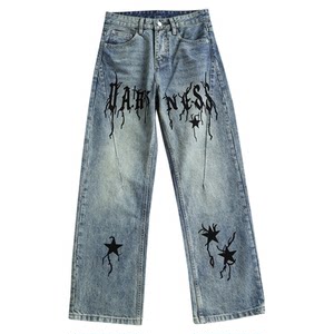 
American Street Splash Graffiti Print Jeans Men's 2026 Spring Loose Straight Retro Casual Long Pants