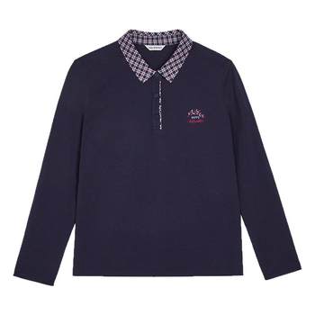 Miranden embroidered checkered lapel T-shirt for women long sleeves