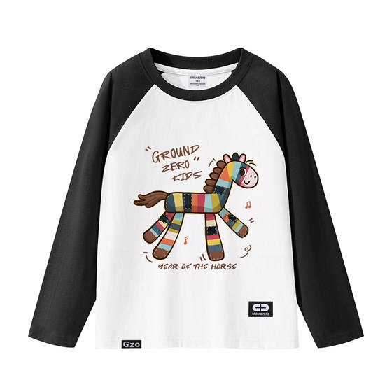 
it GROUNDZERO children's pure cotton T-shirt 2026 Year of the Horse zodiac long-sleeved inner top for boys spring and autumn