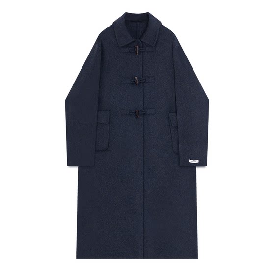 
Double-sided wool coat with horn buttons, mid-length Korean style slimming and versatile women's woolen coat for small people