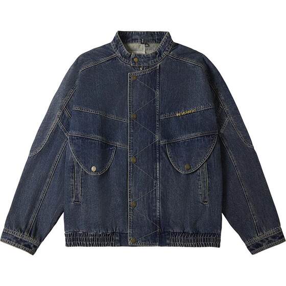 
NMAX large size trendy brand men's new American loose casual jacket with large stand collar washed original color denim jacket