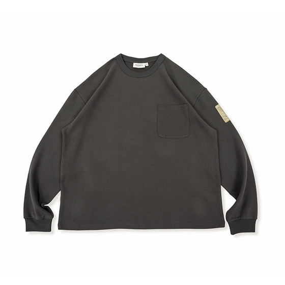 NOFAITH basic solid color pocket round neck long sleeve top men's Japanese retro loose round neck silhouette base T-shirt
