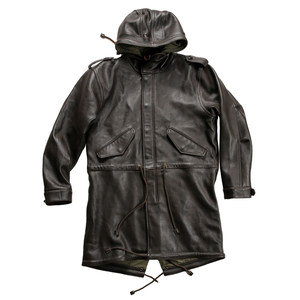 
American M51 leather fishtail windbreaker hooded mid-length sheepskin coat loose casual military genuine leather coat