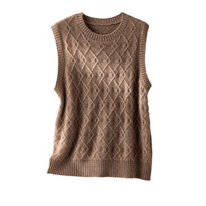 
Warm~100 Cashmere Round Neck Vest Women's Heavy Industry Cable Sleeveless Sweater Waistcoat