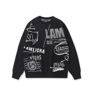 
LAMLICKA2024 new lazy style round neck sweater men's loose autumn and winter warm couple knitted sweater