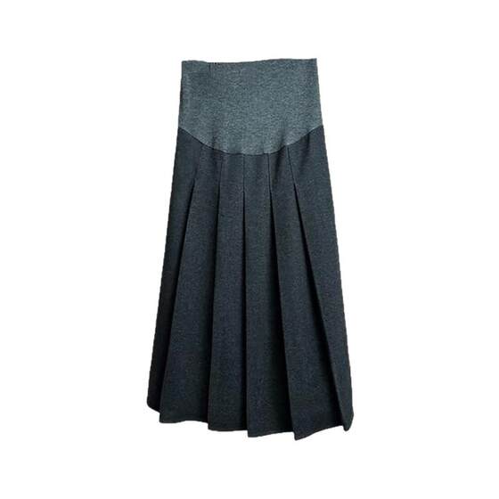 
Gray skirt for pregnant women in autumn and winter, high-waisted belly-supporting design, thickened pleated skirt for small people, long A-line skirt