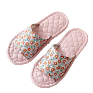 The new INS Korean version of the fresh floral cloth, cotton and linen girl slippers, quiet non -slip soft cloth bottom house floor
