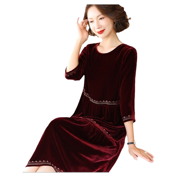 The new silk velvet mid -length dress
