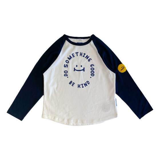 
iaiammo original design spring new fashionable smiling face splicing trolley sleeves pure cotton long sleeves men and women medium and large children's clothing T-shirt