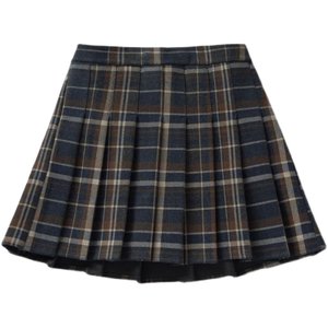 Pleated skirt hair grid large size half body skirt autumn and winter female fat mm high waist cover A -line skirt is thin student skirt
