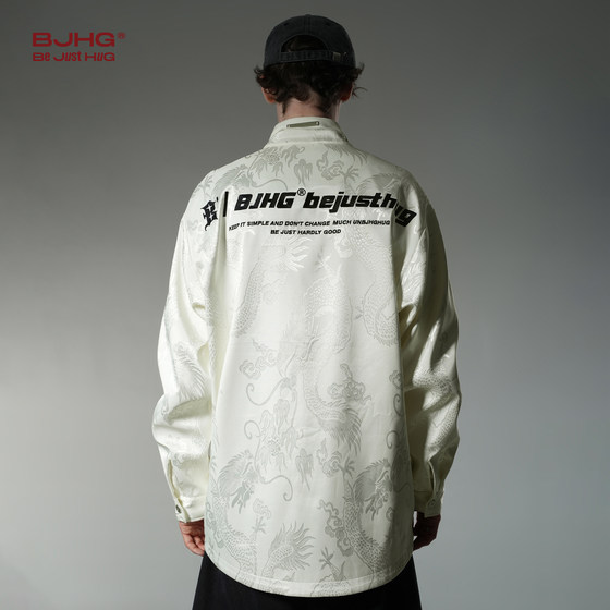 BJHG 결과에 관계없이 드래곤 패턴 자수 셔츠 재킷 봄 남성 트렌디 브랜드 아메리칸 레트로 스탠드 칼라 커플 재킷