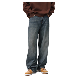 
JFU American retro jeans men's high street wide-leg long pants for boys loose straight-leg trendy spring and autumn style