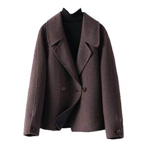 
Woolen coat women's short suit collar double-breasted Korean style woolen spring and autumn new double-sided wool coat for small people