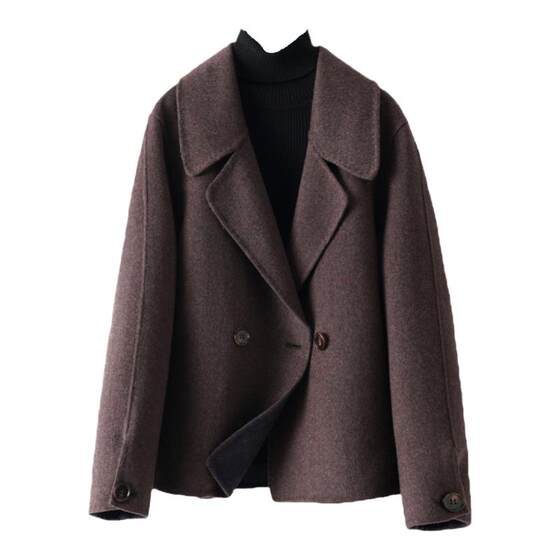 
Woolen coat women's short suit collar double-breasted Korean style woolen spring and autumn new double-sided wool coat for small people