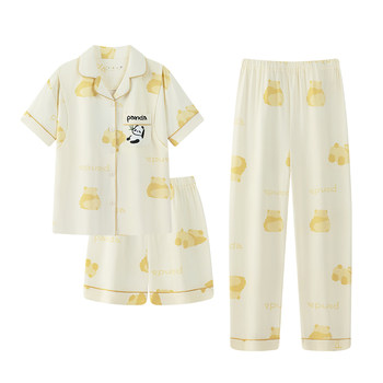 Three piece set of confinement clothes, summer thin nursing pajamas