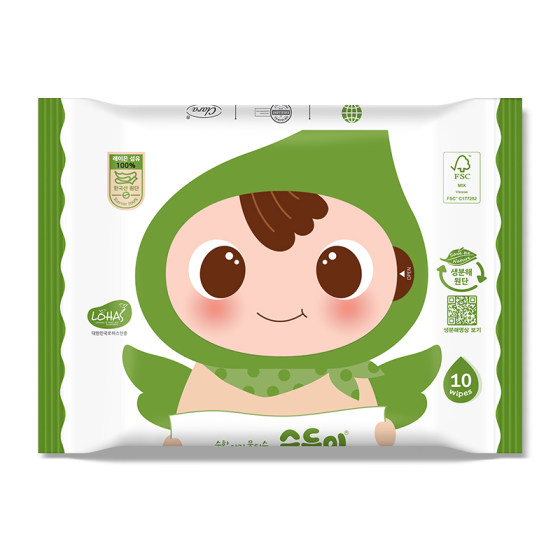 Shun Shun'er imported from South Korea baby wipes infant hand and mouth wipes special portable small bag 10 pieces 40 packs