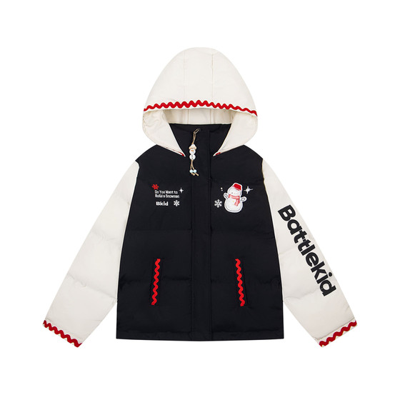 
126KID American snowman embroidery Velcro hooded cotton coat jacket for men and women, loose thickened cotton coat for couples