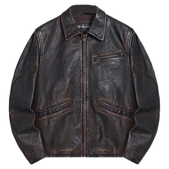
MCS men's clothing originates from Marlboro Classic 1930S distressed retro cowhide leather jacket men's leather jacket