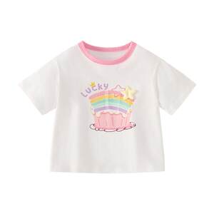 
Girls summer short-sleeved 2026 new children's contrasting short-sleeved loose children's summer sweet baby casual tops