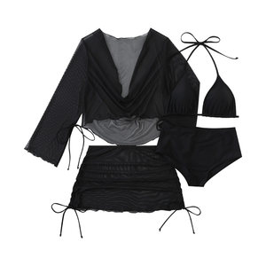 
Xiaonan fat swimsuit black high-end sexy big breast bikini four-piece resort hot spring swimsuit women's large size