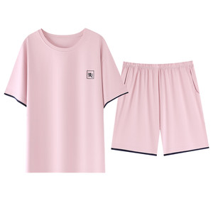 
Langsha cool modal pajamas for women summer 2026 thin short-sleeved shorts can be worn outside with chest pads home clothes