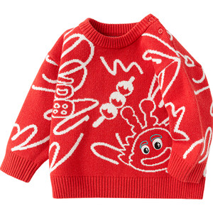 
Balabala baby sweater boys and girls red sweater autumn and winter new children's clothing parent-child base