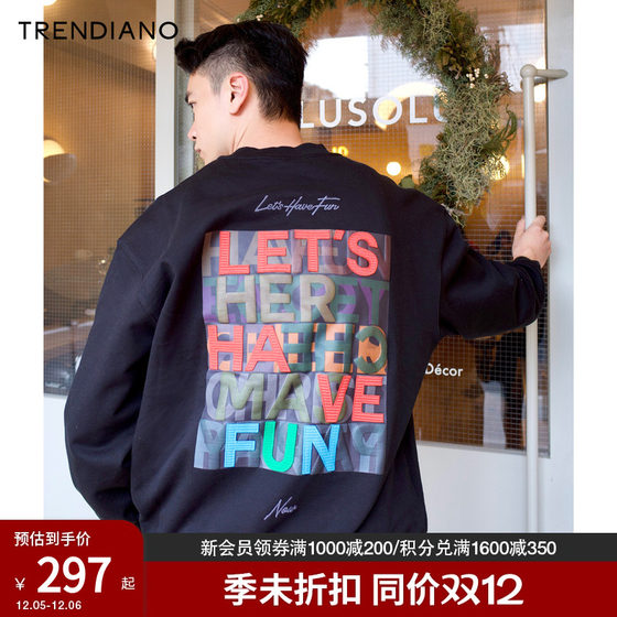 TRENDIANO彩色字母印花卫衣2024年春季新款百搭休闲圆领上衣男潮