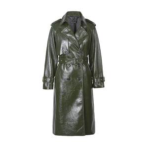 
sdeer Sandio winter retro lapel waisted double-breasted PU leather long coat S21481843