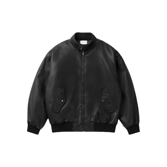 
VMCL old money style matte washed PU leather short wide warm Harrington leather jacket for men 25AW vermicell