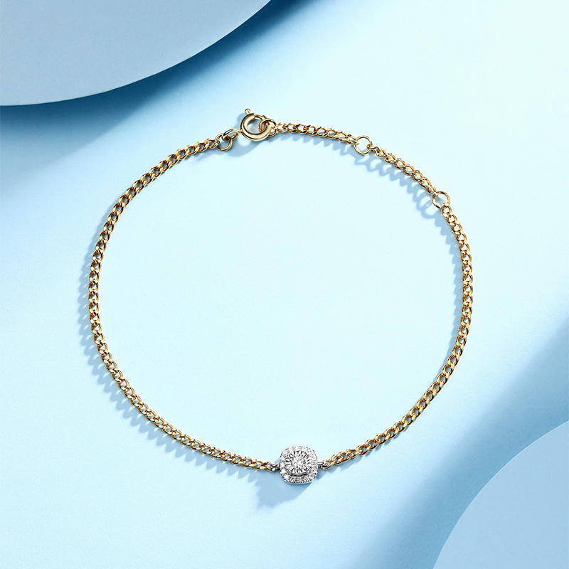 佐卡伊黄18k双色彩金钻石手链时尚百搭钻石手饰素链新品送女友礼