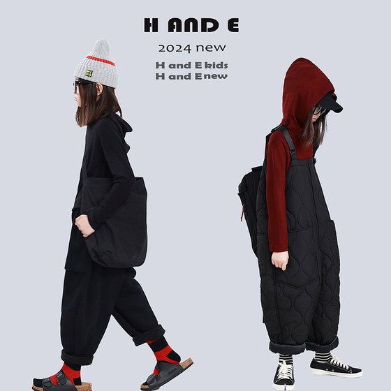 H AND E 原创童装秋冬季红黑双色连帽打底衫女款撞边打底连帽卫衣