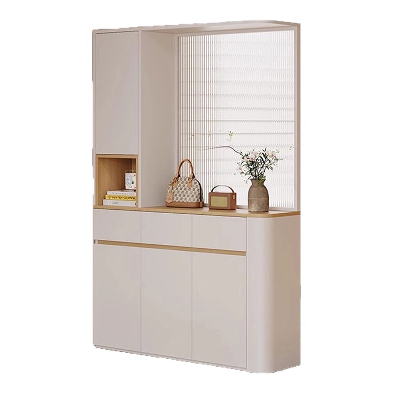 奶油风玄关隔断柜长门户入户屏风柜玻璃屏风玄关柜定制