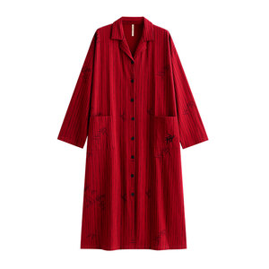 家乐芬红色睡裙女睡衣春秋款纯棉长袖本命年马年新年新中式中国风