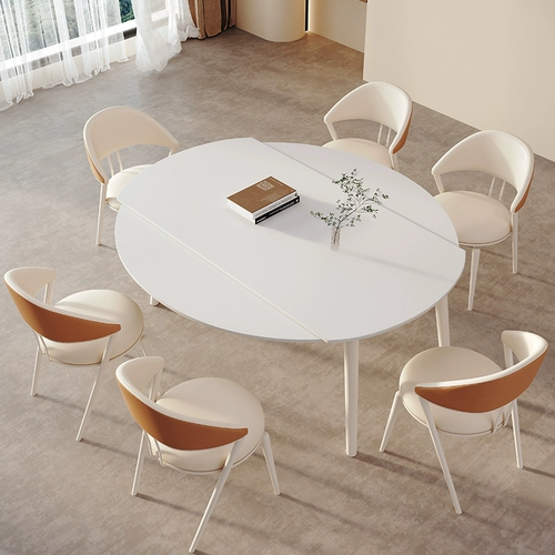 Luo Xuan Pure White Dining Table Board Домохозяйство Маленькая квартира вращающаяся и убирающаяся кремово -ветроэнергетическая вариабельная раунд 8 -Pperson Matt