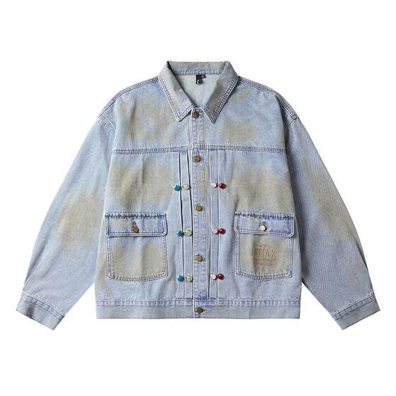 
NMAX plus size trendy brand men's new American retro distressed embroidered LOGO loose enlarged casual denim jacket