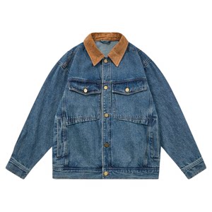 
American retro contrasting corduroy lapel denim jacket for men 2025 autumn new loose work casual jacket