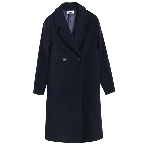 Black woolen woolen coat female medium -long winter thickened professional dress work suit suit collar double -sided woolen wool jacket