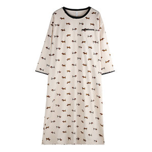 
Xuanliang [with chest pad] nightgown for women in spring and autumn pure cotton long-sleeved puppy pajamas in autumn and winter thin large size home clothes