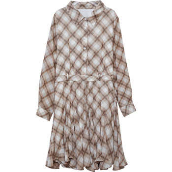 DM100 Large Size 100% Women's Clothing Autumn Slightly Fat mm Temperament Retro Comfortable Chiffon Checker Shirt Dress