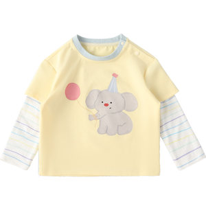 
WHYLOOK Men's and women's baby T-shirt long-sleeved fake two-piece spring and autumn cool sunscreen elastic quick-drying outing top new style